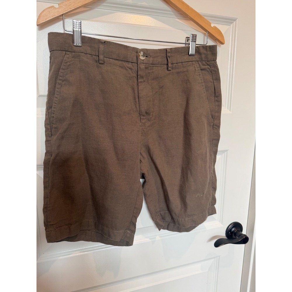 Porter & Ash Mens Brown Linen Blend Flat Front Chino Shorts Size 30